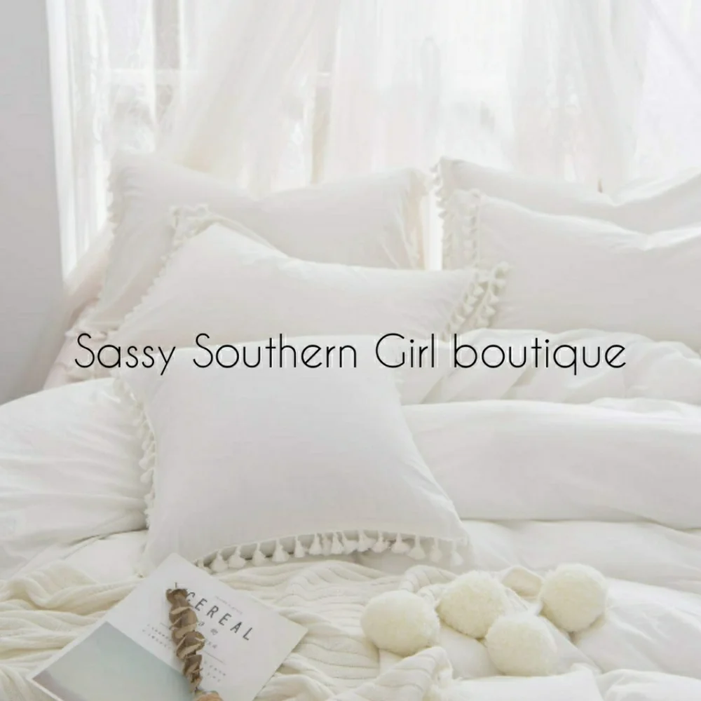 ⭐🆕 Boho White washed tassle duvet cover set